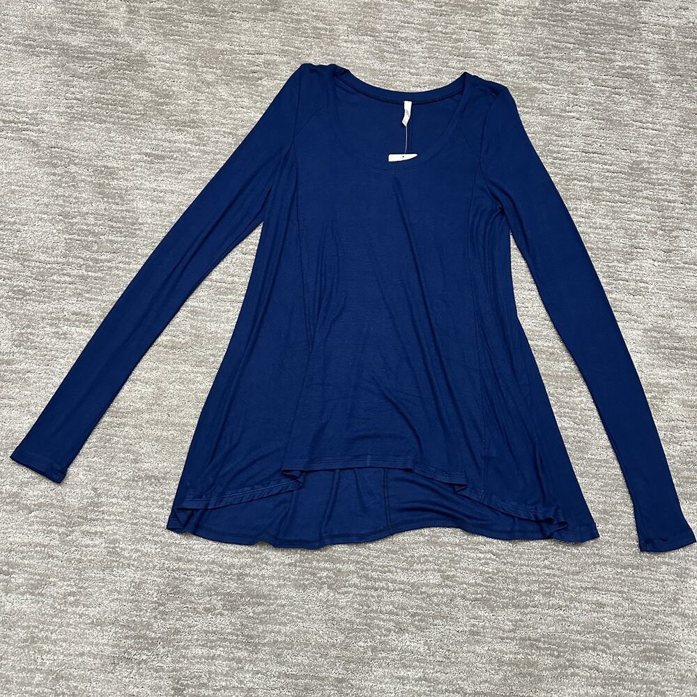 Free People Shirt Womens Large Blue Flowy January Long Sleeve High Low Tunic